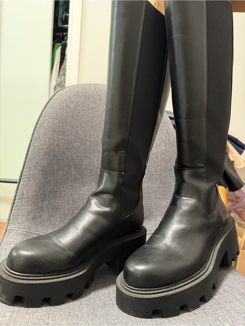 Zara Black Platform Knee-High Women's Boots